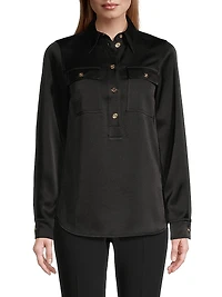 Satin Half-Buttoned Tunic Top