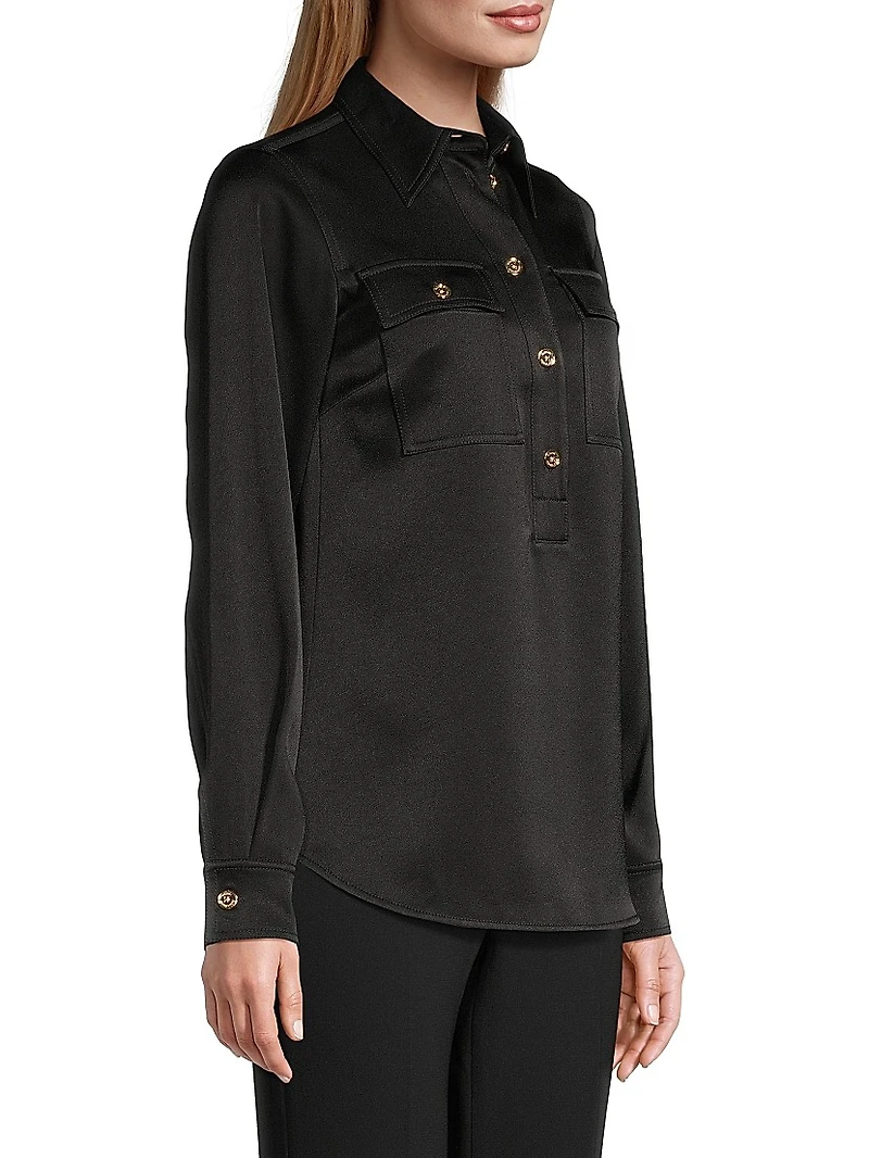 Satin Half-Buttoned Tunic Top