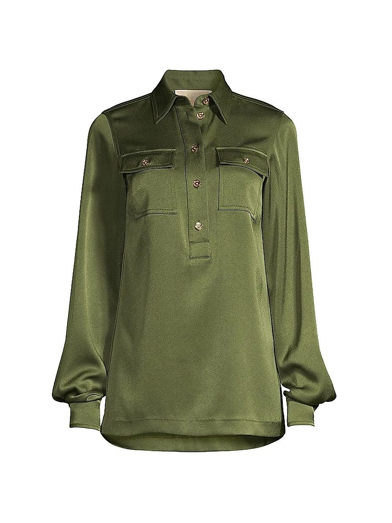 Satin Half-Buttoned Tunic Top