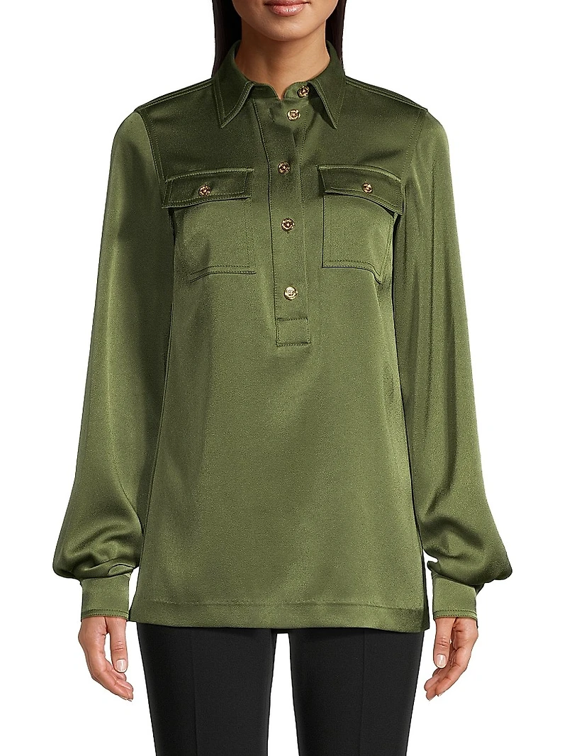 Satin Half-Buttoned Tunic Top