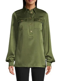 Satin Half-Buttoned Tunic Top