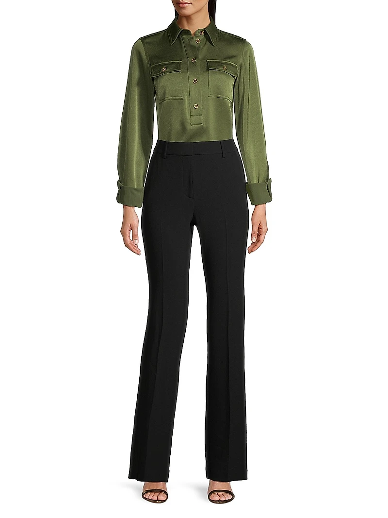 Satin Half-Buttoned Tunic Top