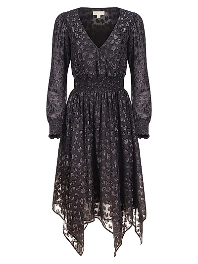 Clip Jacquard Handkerchief-Hem Midi-Dress
