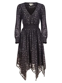 Clip Jacquard Handkerchief-Hem Midi-Dress
