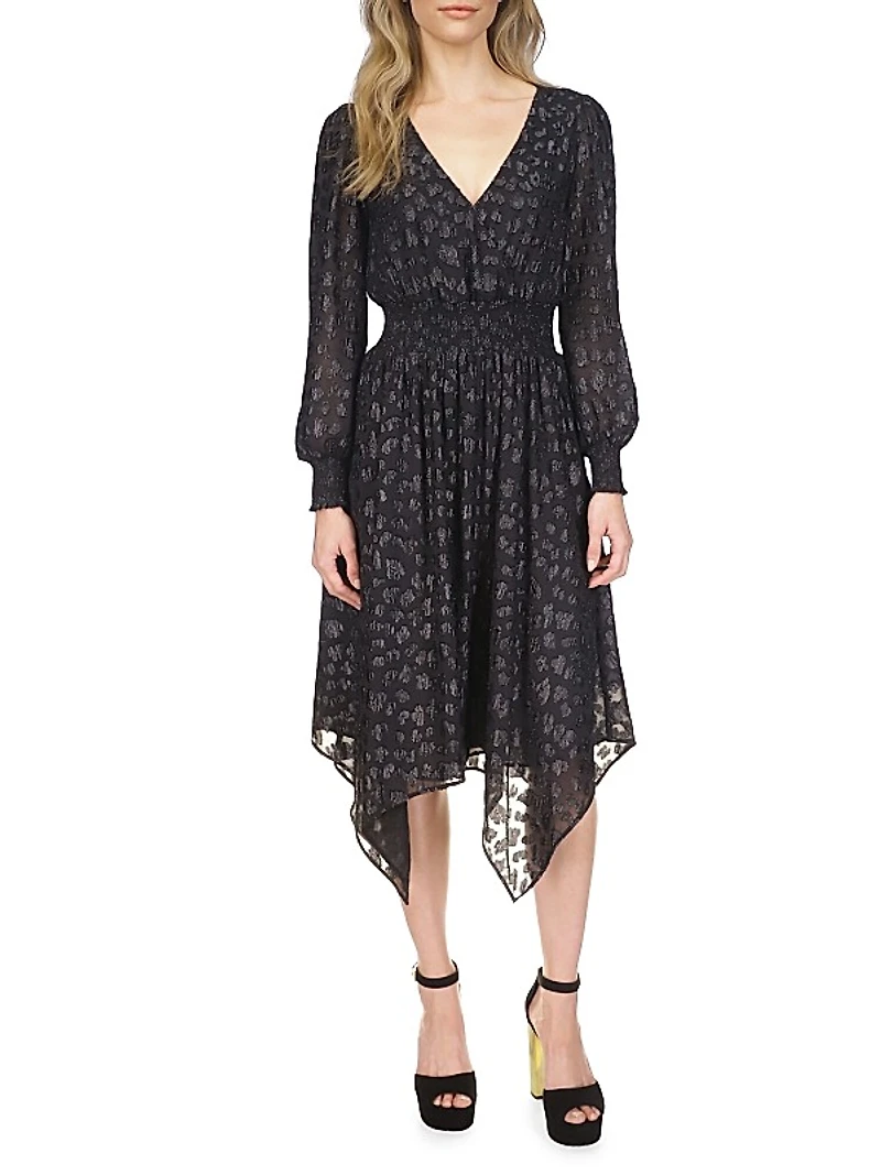 Clip Jacquard Handkerchief-Hem Midi-Dress