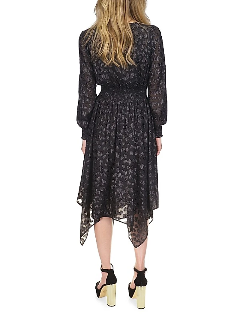 Clip Jacquard Handkerchief-Hem Midi-Dress