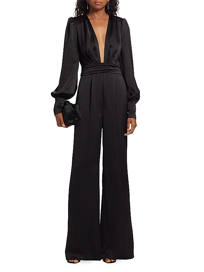 Madelane Satin Plunge Jumpsuit