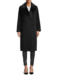 Faux Fur-Trim Wool Coat