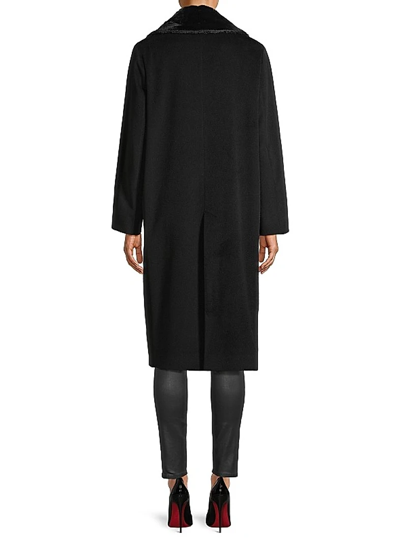 Faux Fur-Trim Wool Coat