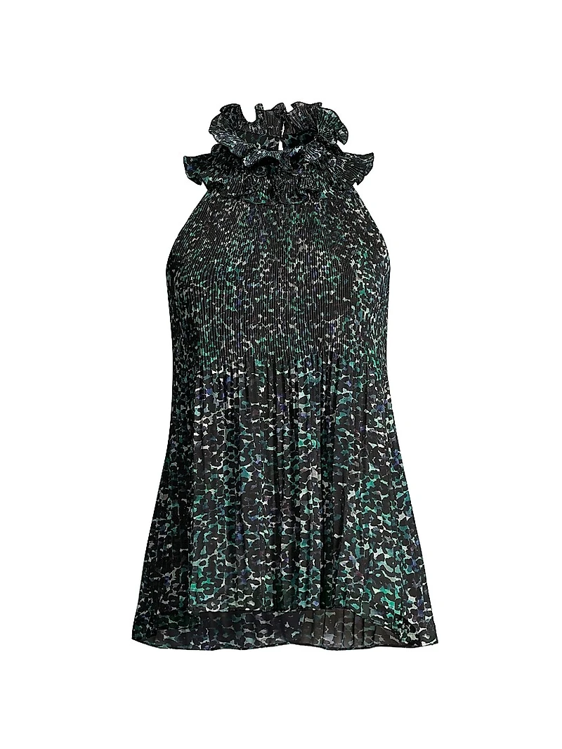 Emery Printed Ruffle Halter Blouse