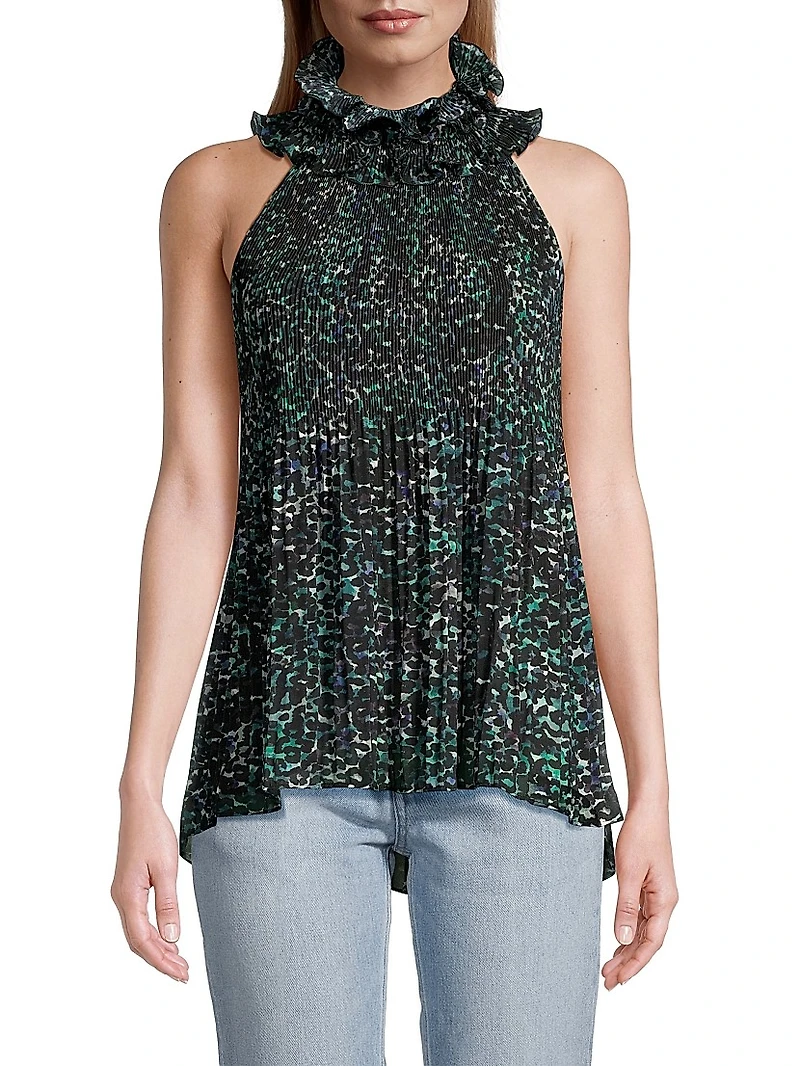 Emery Printed Ruffle Halter Blouse