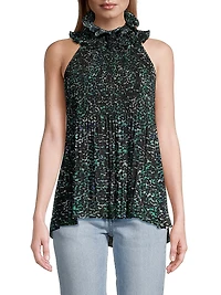 Emery Printed Ruffle Halter Blouse