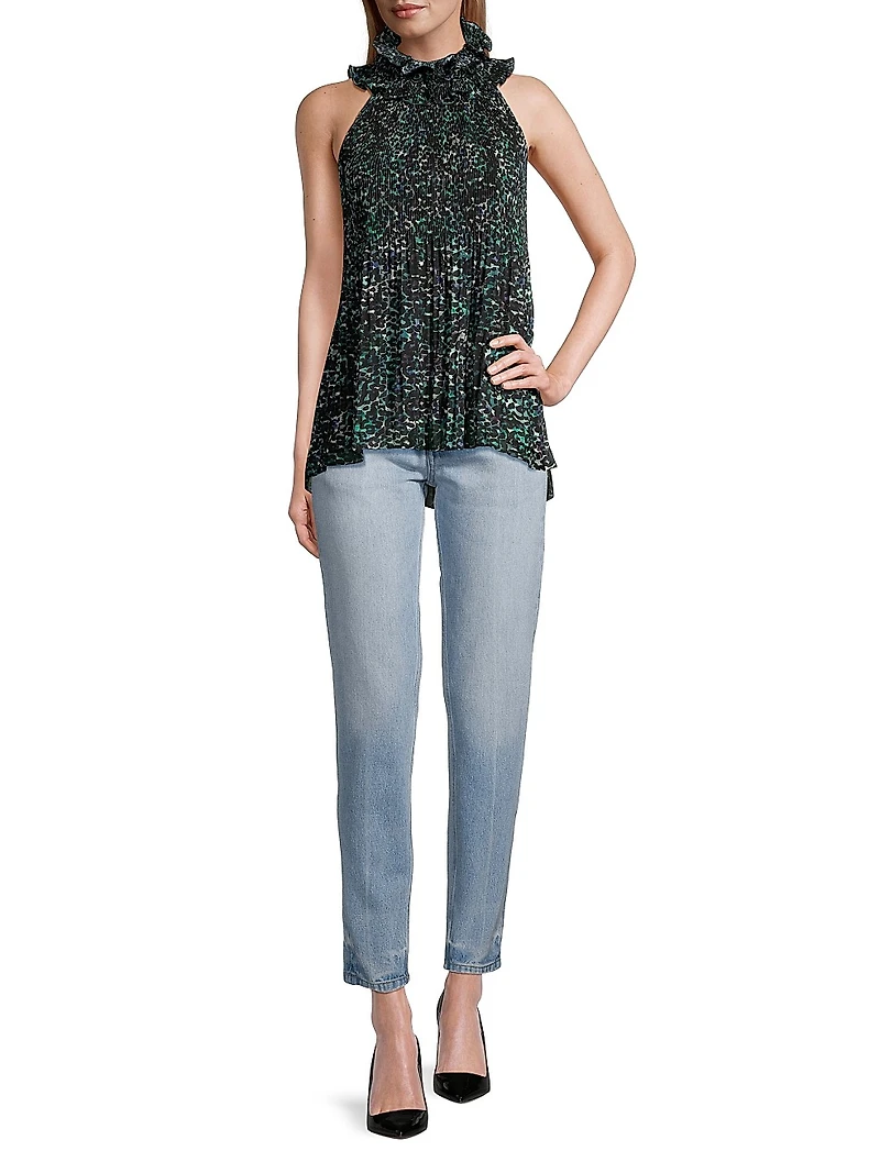 Emery Printed Ruffle Halter Blouse