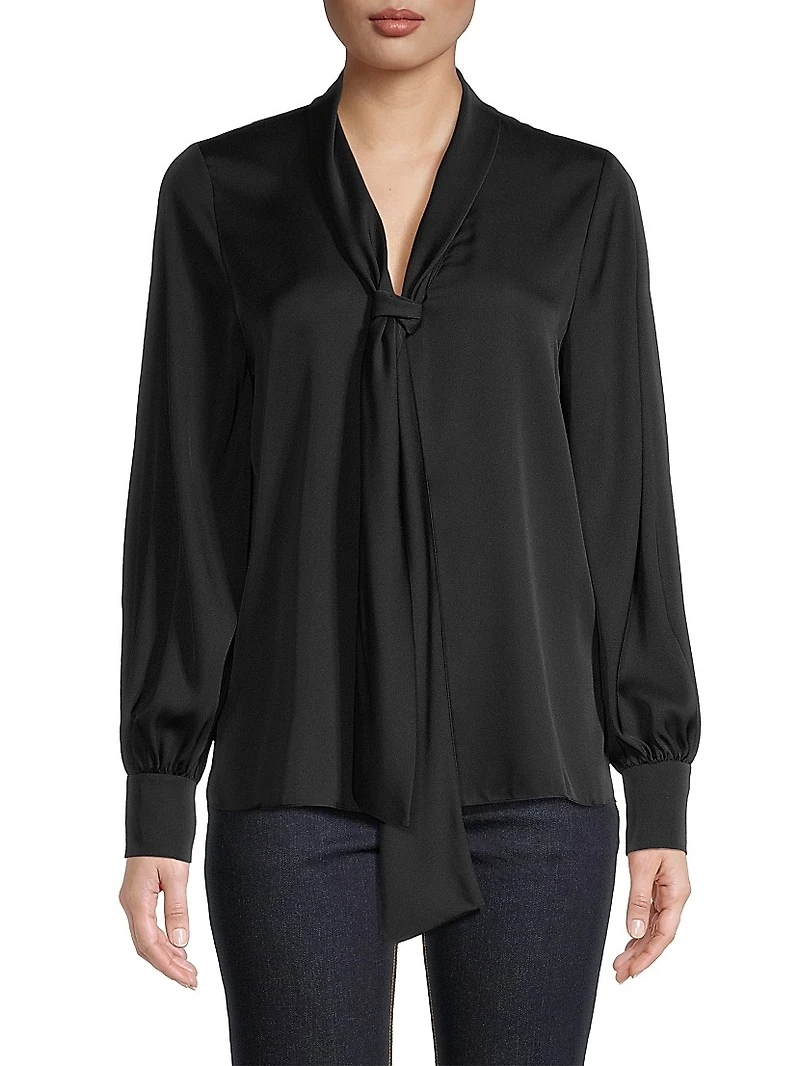 Ella Silk-Blend Tie-Neck Blouse
