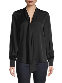 Ella Silk-Blend Tie-Neck Blouse