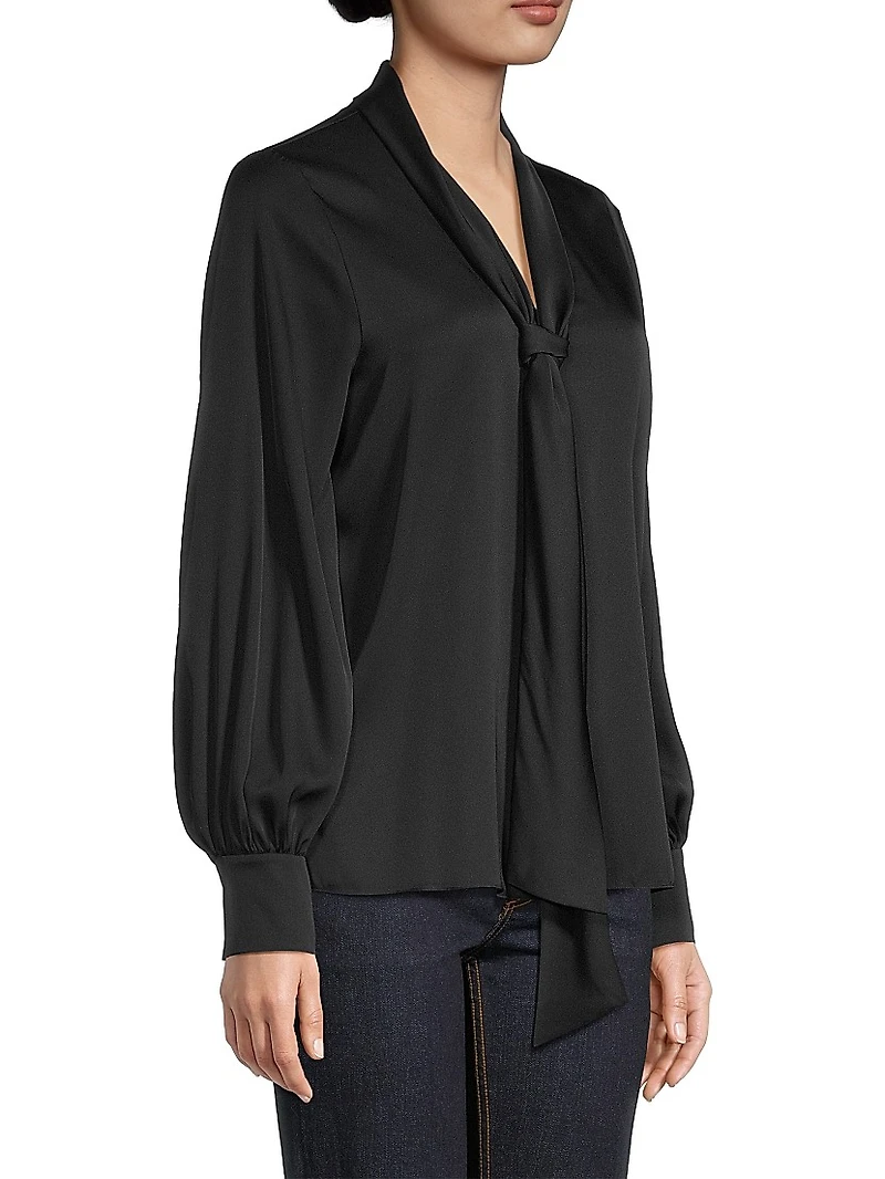 Ella Silk-Blend Tie-Neck Blouse