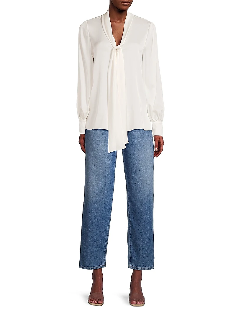 Ella Silk-Blend Tie-Neck Blouse