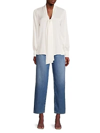 Ella Silk-Blend Tie-Neck Blouse