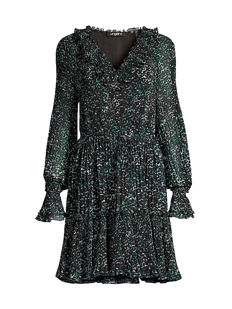 Valentina Pleated Long-Sleeve Minidress