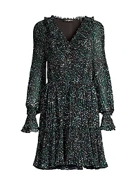 Valentina Pleated Long-Sleeve Minidress