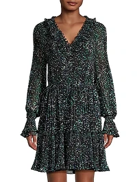 Valentina Pleated Long-Sleeve Minidress