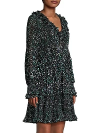 Valentina Pleated Long-Sleeve Minidress