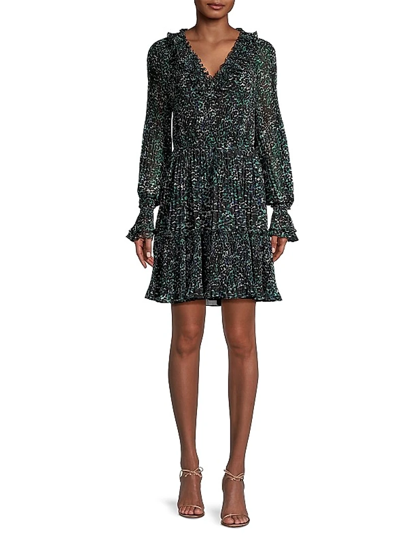 Valentina Pleated Long-Sleeve Minidress