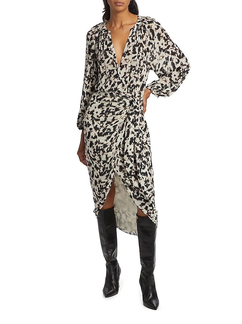 Tyra Tie-Waist Print Midi-Dress
