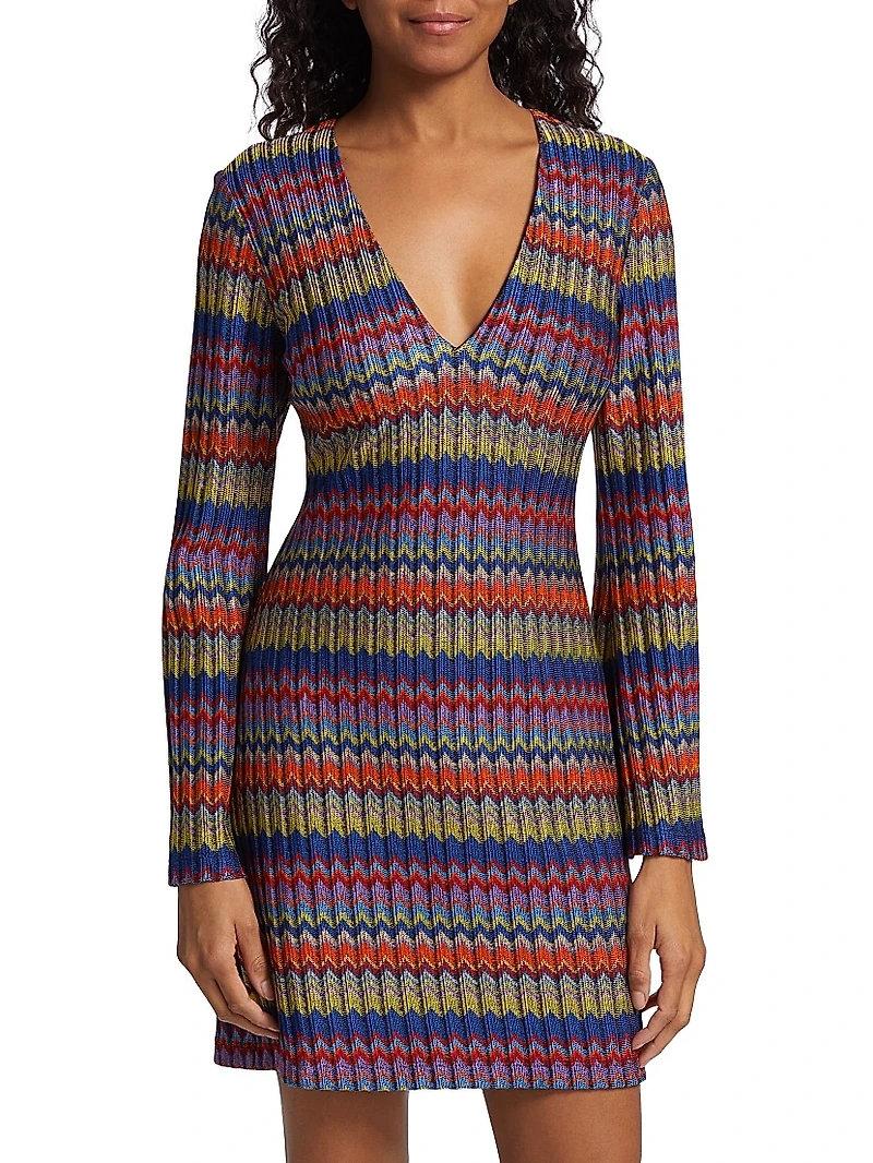 Maya Zigzag Flare-Sleeve Minidress
