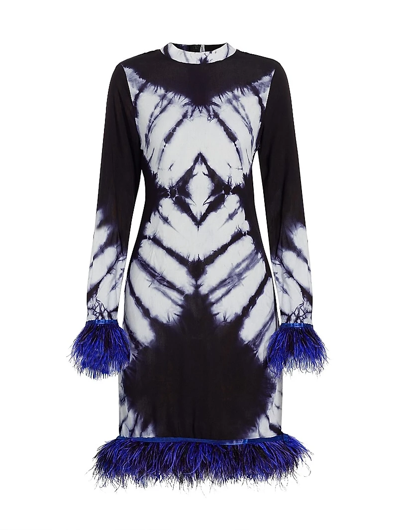 Ishola Hand-Dyed Feather-Trim Midi-Dress