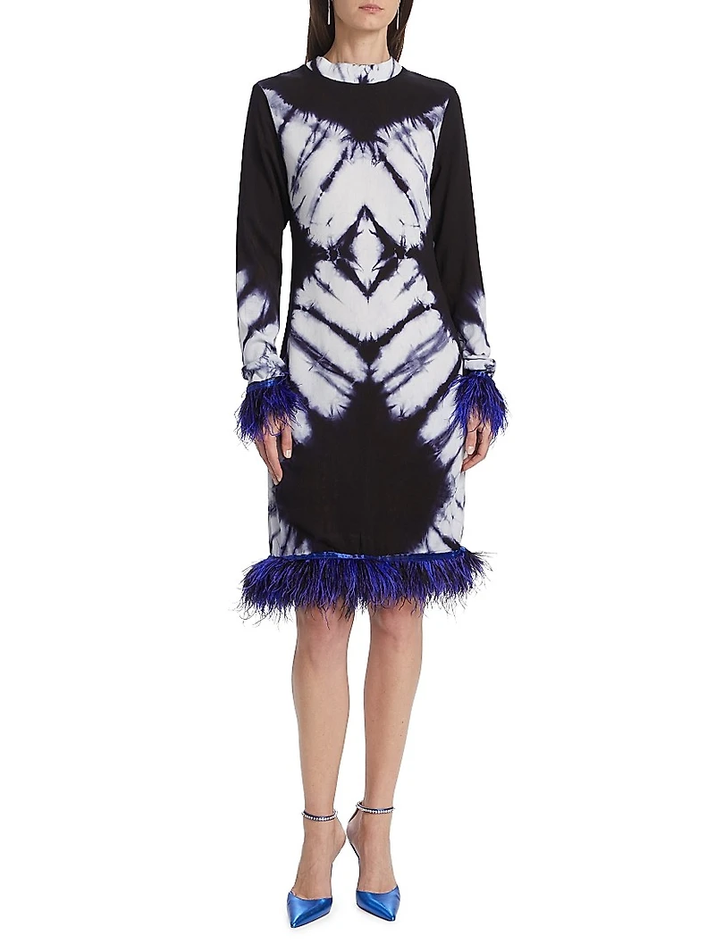 Ishola Hand-Dyed Feather-Trim Midi-Dress