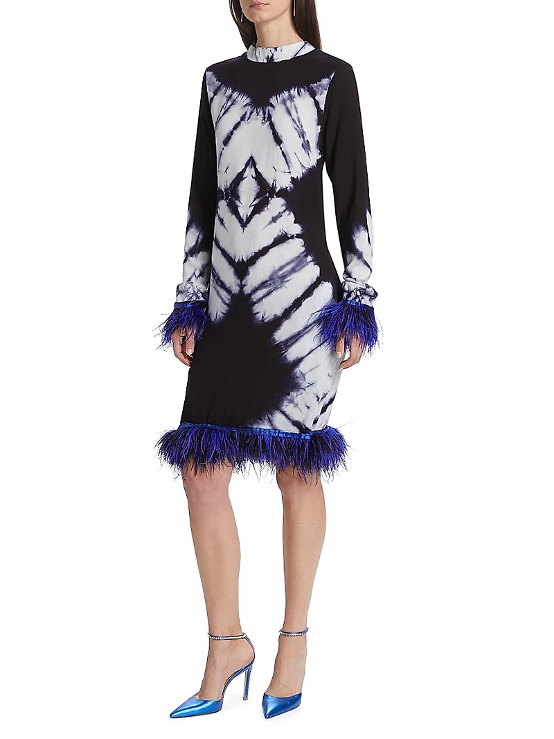 Ishola Hand-Dyed Feather-Trim Midi-Dress