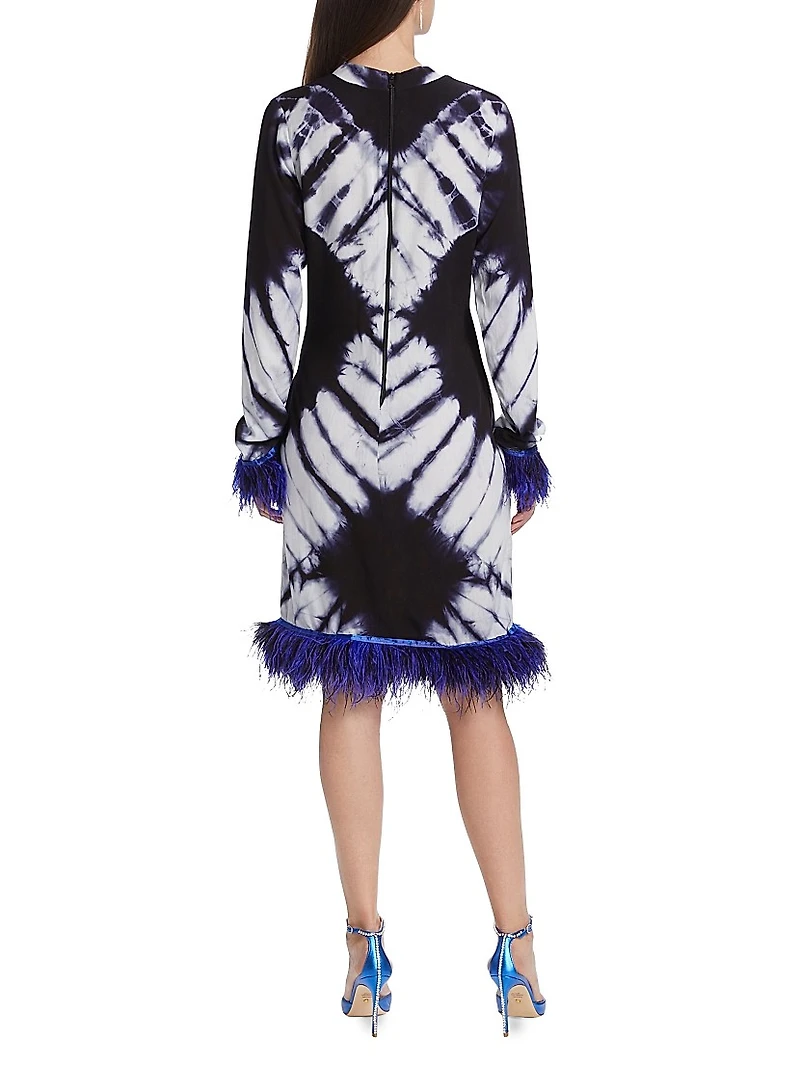 Ishola Hand-Dyed Feather-Trim Midi-Dress