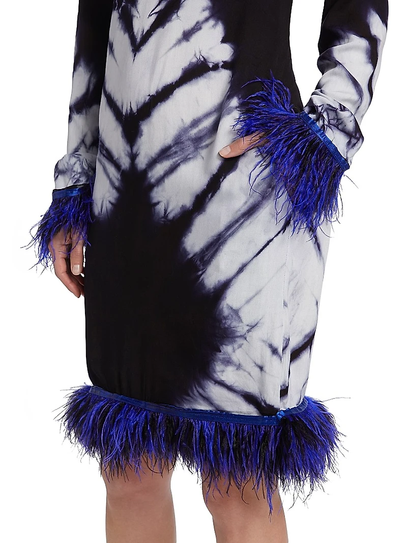 Ishola Hand-Dyed Feather-Trim Midi-Dress