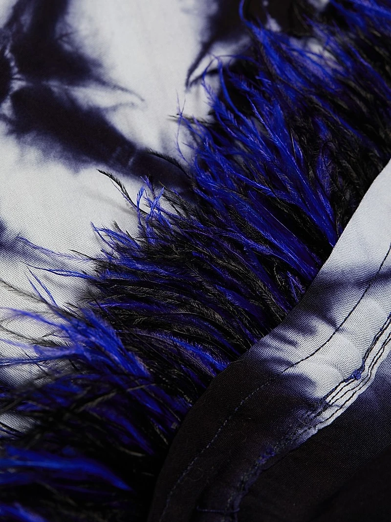 Ishola Hand-Dyed Feather-Trim Midi-Dress