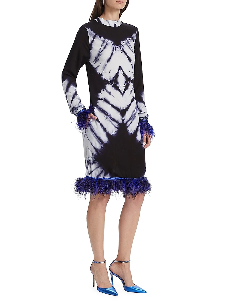 Ishola Hand-Dyed Feather-Trim Midi-Dress