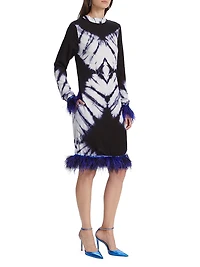 Ishola Hand-Dyed Feather-Trim Midi-Dress
