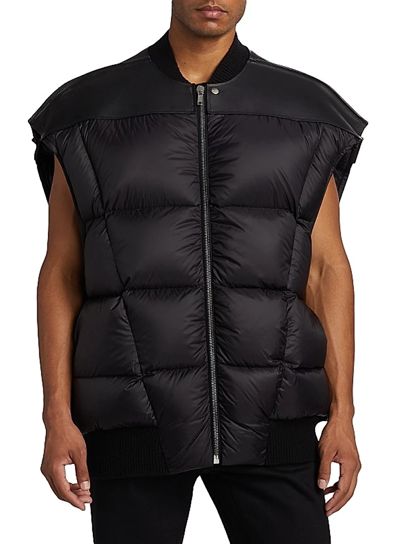 Jumbo Flight Leather-Trimmed Puffer Vest
