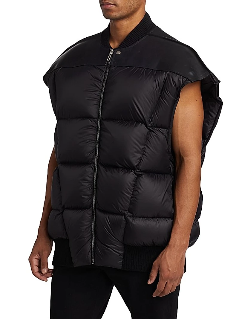 Jumbo Flight Leather-Trimmed Puffer Vest