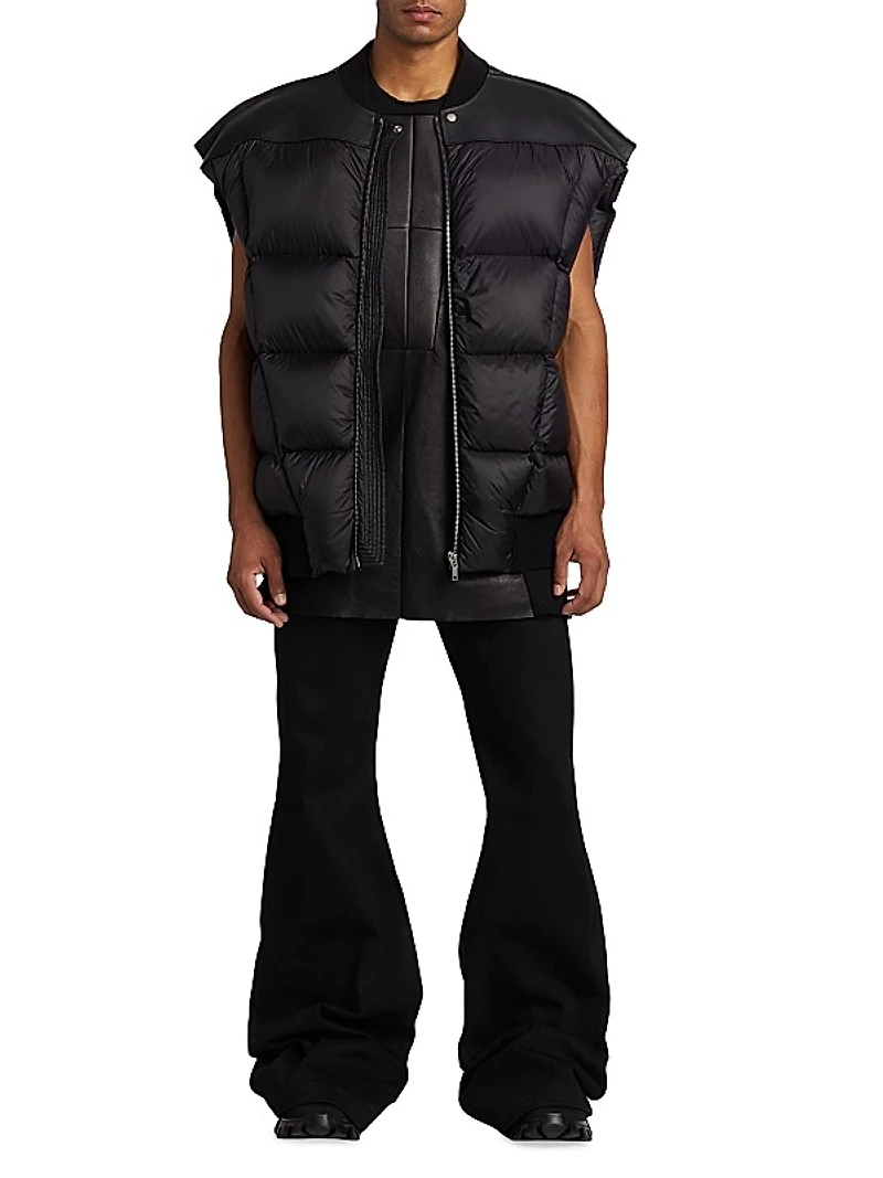 Jumbo Flight Leather-Trimmed Puffer Vest