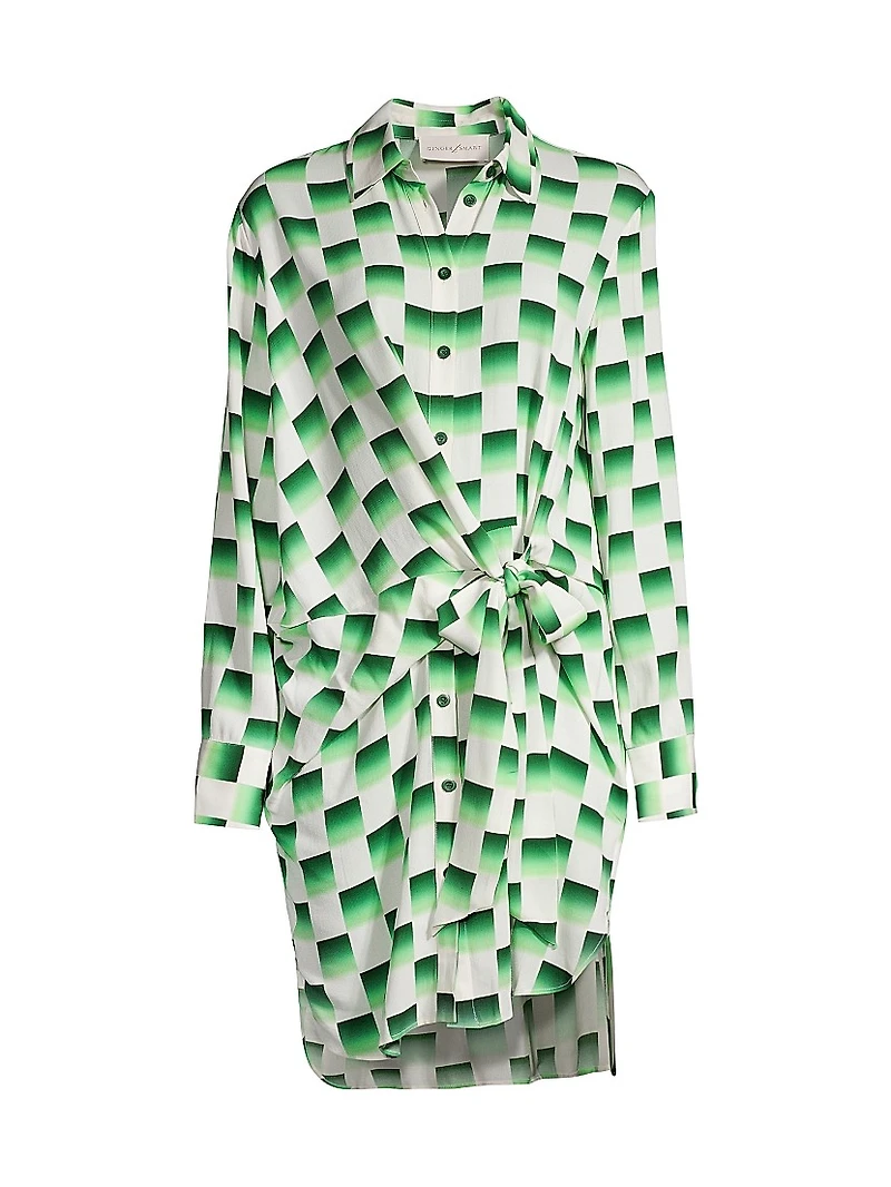 Odyssey Checkered Silk Knee-Length Dress