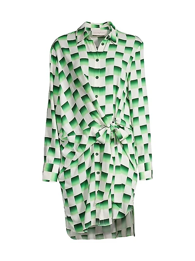 Odyssey Checkered Silk Knee-Length Dress