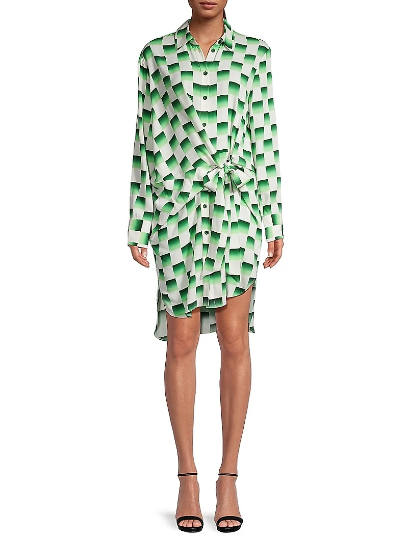 Odyssey Checkered Silk Knee-Length Dress