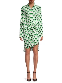 Odyssey Checkered Silk Knee-Length Dress