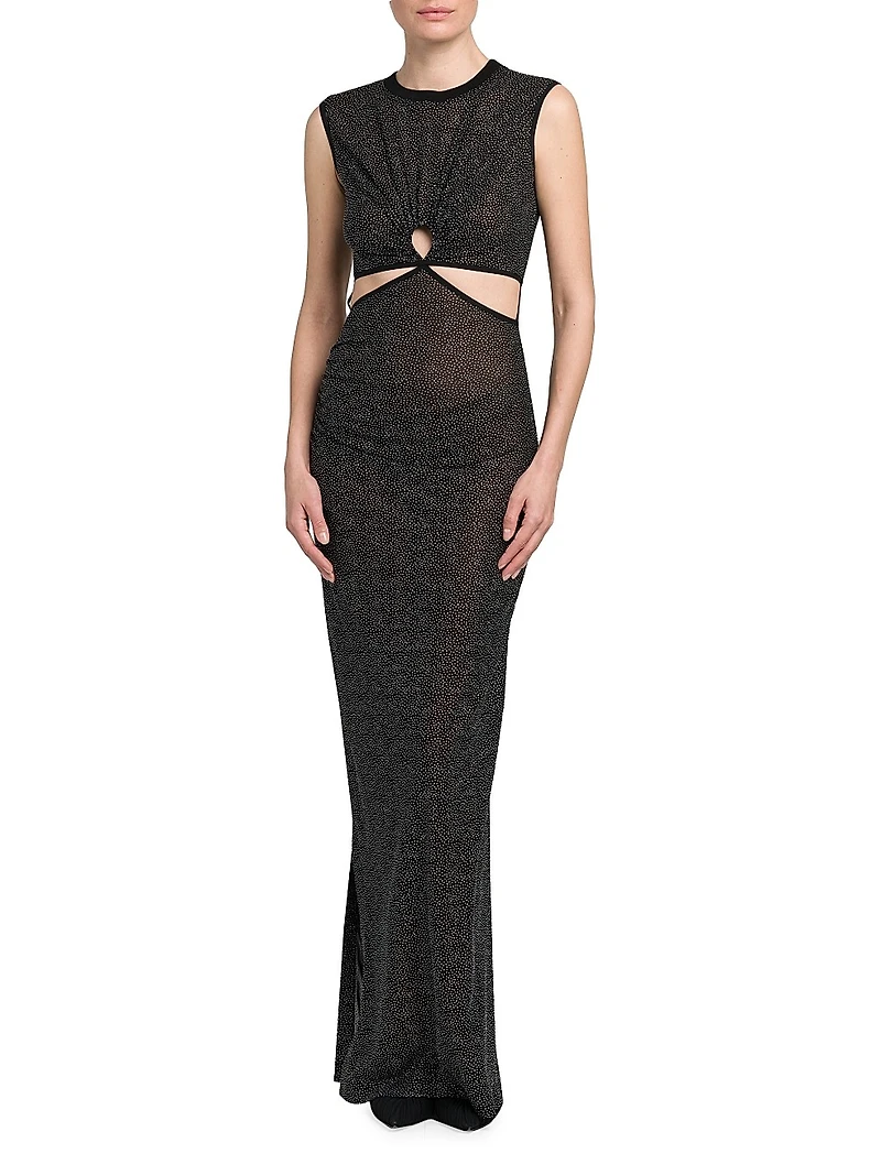 Keyhole Glitter Mesh Maxi Dress