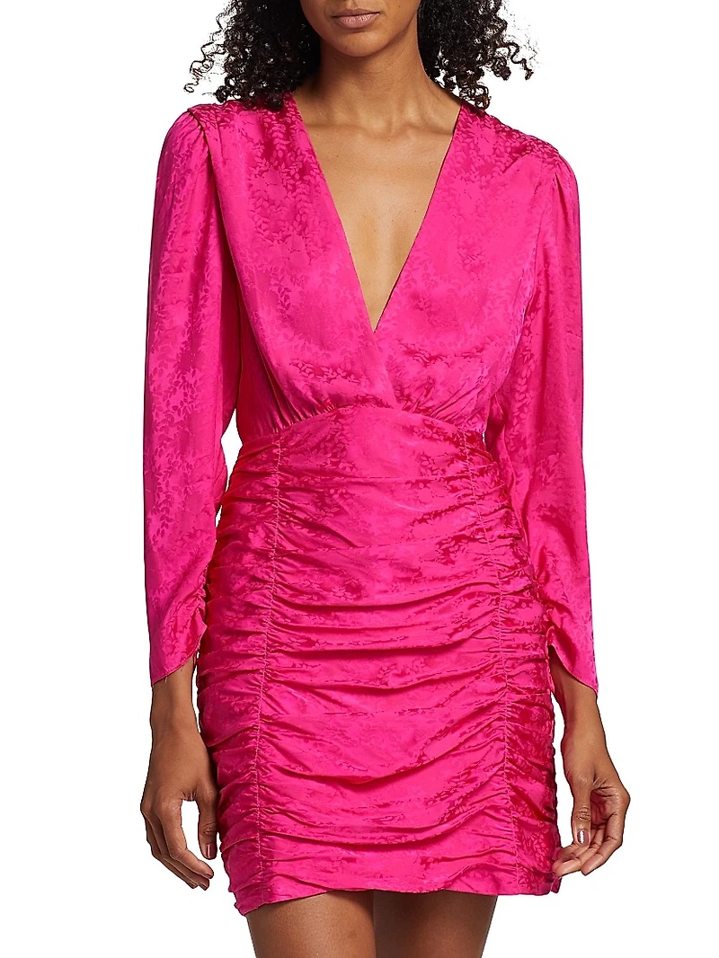 Golden Rose-Print Satin Minidress