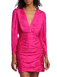 Golden Rose-Print Satin Minidress