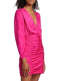 Golden Rose-Print Satin Minidress