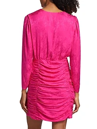 Golden Rose-Print Satin Minidress