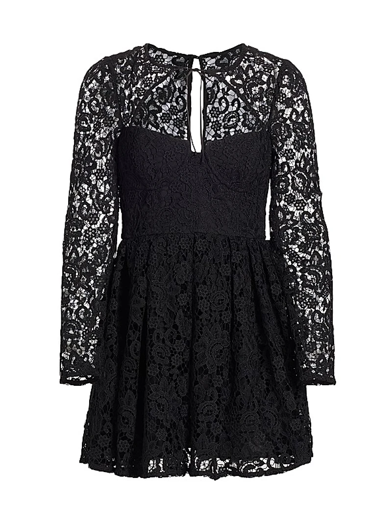 Lace Tie-Neck Minidress